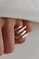 Özel Seri Volt Ring Tasarım Asimetrik Çizgi Detaylı Numaralı Kadın Çelik Yüzük