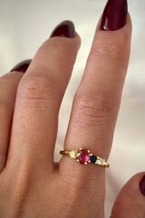 İthal Seri Renkli Zirkon Taşlı Zarif Oval 4 Taşlı Tasarım Ayarlanabilir Kadın Çelik Yüzük Gold