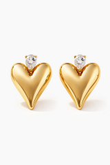 Premium Seri Amora Shine Bombeli Kalp Tasarım Damla Zirkon Taş Detaylı Kadın Çelik Küpe