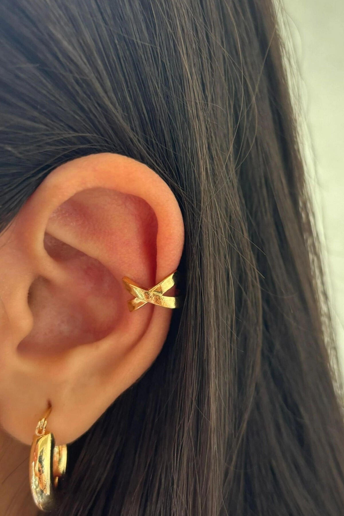 Çapraz Görünüm Kadın Sıkıştırmalı Earcuff Kıkırdak Küpe