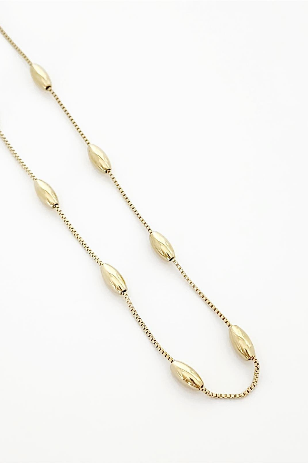 Özel Seri Badem Boncuk Detaylı 45 Cm Kadın Çelik Kolye