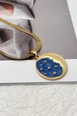 Premium Seri İtalyan Zincirli Mineli Gece Tasarım 45 Cm Kadın Çelik Kolye