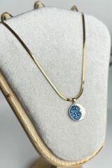 Premium Seri İtalyan Zincirli Mineli Gece Tasarım 45 Cm Kadın Çelik Kolye