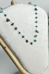 Firuze Taşlı Toplu Zincir Tasarım 45 Cm Kadın Çelik Kolye