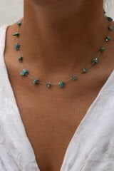 Firuze Taşlı Toplu Zincir Tasarım 45 Cm Kadın Çelik Kolye