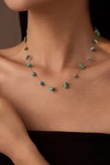 Firuze Taşlı Toplu Zincir Tasarım 45 Cm Kadın Çelik Kolye