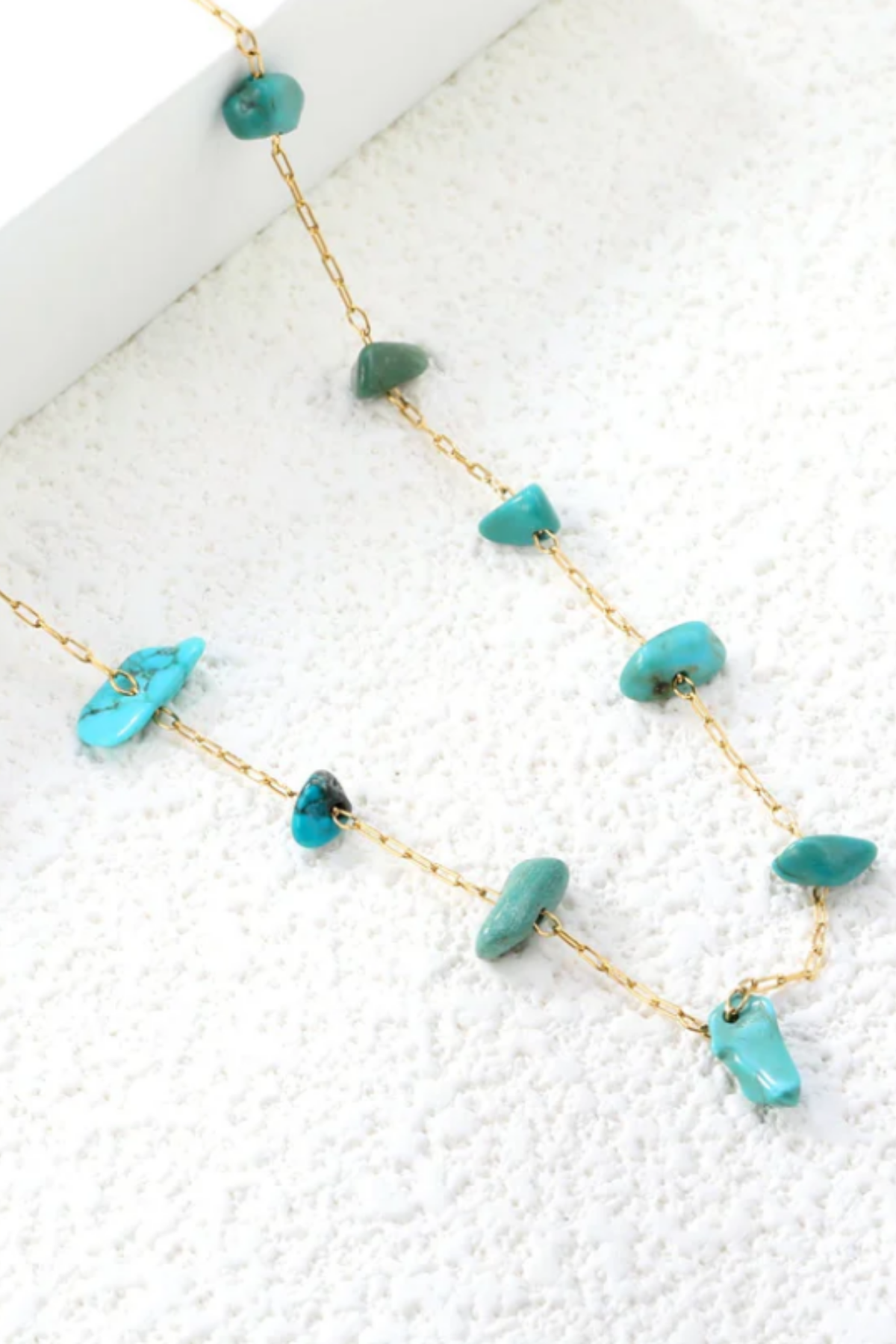 Firuze Taşlı Toplu Zincir Tasarım 45 Cm Kadın Çelik Kolye