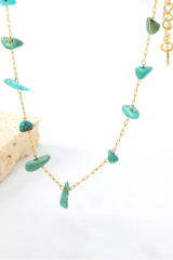 Firuze Taşlı Toplu Zincir Tasarım 45 Cm Kadın Çelik Kolye