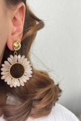 Premium Çiçek Tasarım Sallantılı Kadın Çelik Küpe