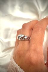 Özel Seri İthal Cilalı Sarmal Örgü Model Bombe Tasarım Ayarlanabilir Kadın Çelik Yüzük