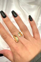 Özel Seri Cilalı Ortasi Boş Asimetrik Kavisli Model Bombe Tasarım Ayarlanabilir Kadın Çelik Yüzük