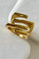 Özel Seri Volt Ring Tasarım Asimetrik Çizgi Detaylı Numaralı Kadın Çelik Yüzük