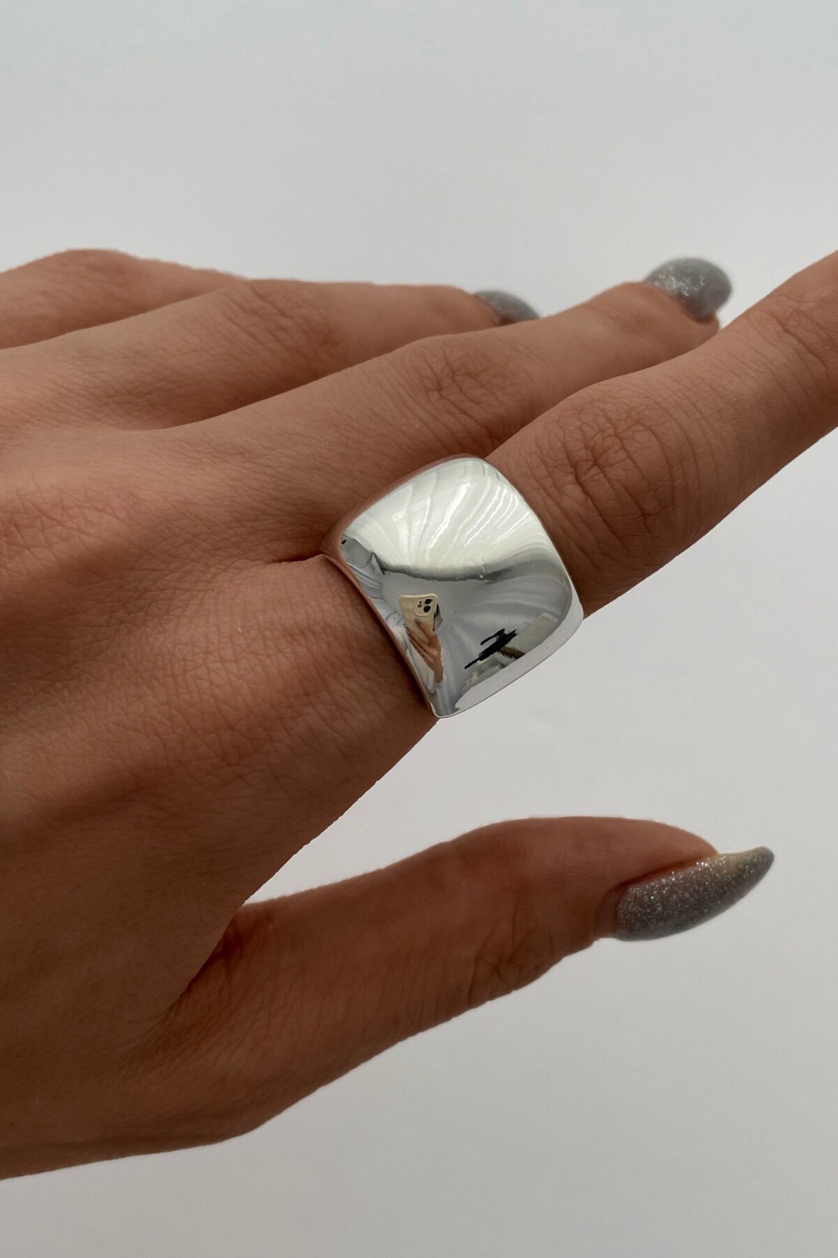 Özel Seri İthal Cilalı Kalın Ayna Model Bombe Tasarım Ayarlanabilir Kadın Çelik Yüzük