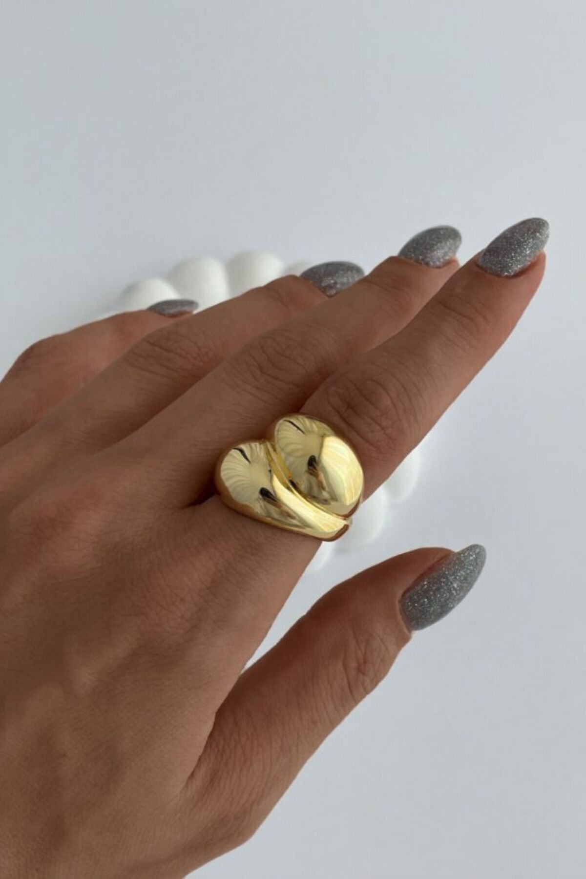 Özel Seri İthal Cilalı İkili Kalın Damla Sarmal Model Bombe Tasarım Ayarlanabilir Kadın Çelik Yüzük