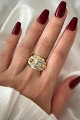 Özel Seri İthal Cilalı Gerçek Zincirli Model Bombe Tasarım Ayarlanabilir Kadın Çelik Yüzük