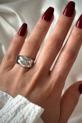 Özel Seri İthal Cilalı İkili Kalın Model Bombe Tasarım Ayarlanabilir Kadın Çelik Yüzük