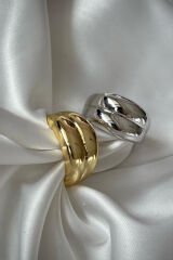 Özel Seri İthal Cilalı İkili Kalın Model Bombe Tasarım Ayarlanabilir Kadın Çelik Yüzük