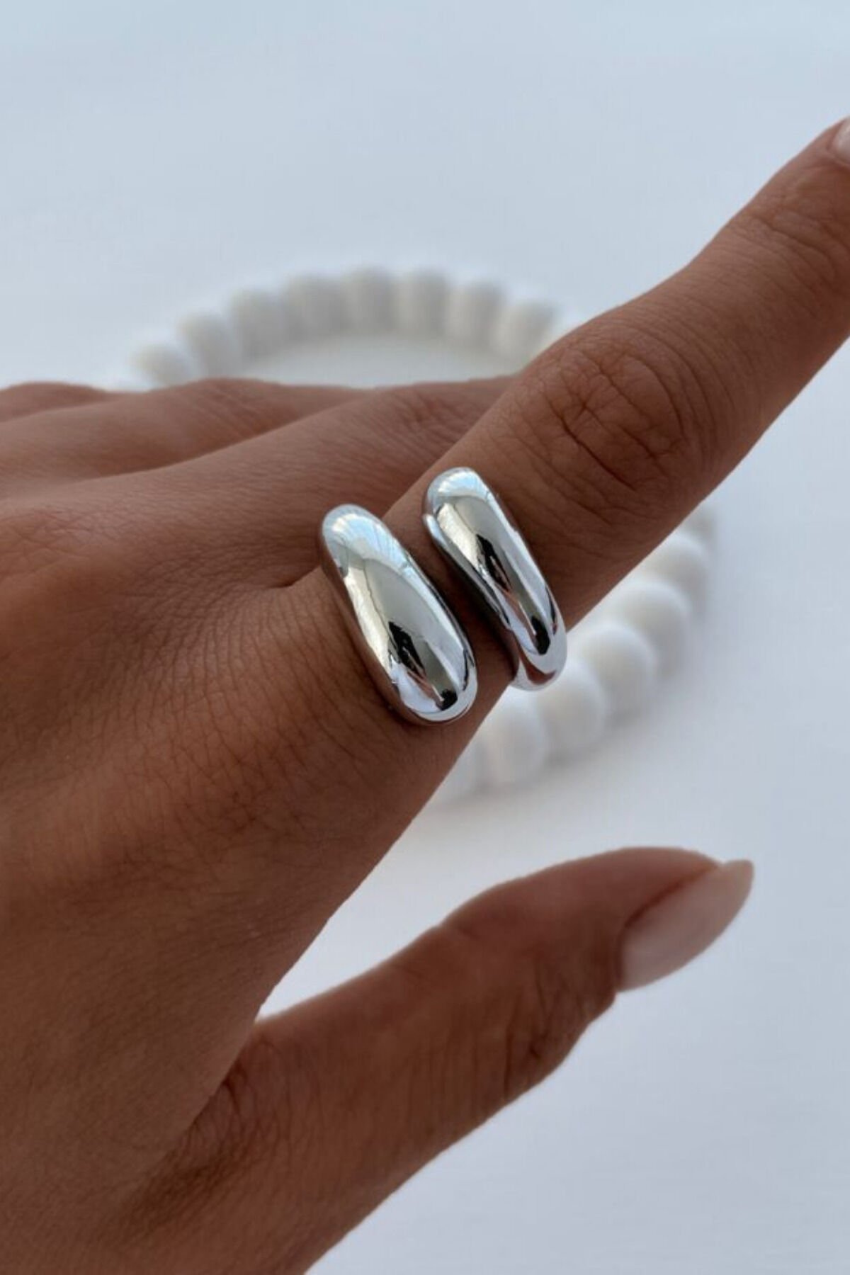 Özel Seri İthal Cilalı Damla Model Bombe Tasarım Ayarlanabilir Kadın Çelik Yüzük