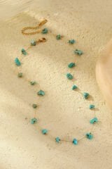 Firuze Taşlı Toplu Zincir Tasarım 45 Cm Kadın Çelik Kolye