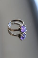 Vintage Seri Ayarlanabilir Paslanmaz Kararmaz Yüksek Oval Tasarım Ametist Doğal Taş Bronz Yüzük