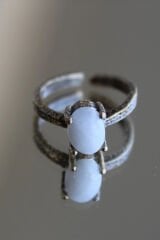 Vintage Seri Ayarlanabilir Paslanmaz Kararmaz Yüksek Oval Tasarım Ay Taşı Doğal Taş Bronz Yüzük