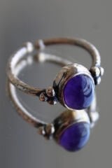 Vintage Seri Ayarlanabilir Paslanmaz Kararmaz 3 Nokta Kollu Tasarım Ametist Doğal Taş Bronz Yüzük