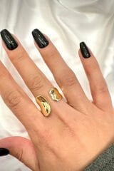 Özel Seri Cilalı Ortasi Boş Asimetrik Kavisli Model Bombe Tasarım Ayarlanabilir Kadın Çelik Yüzük