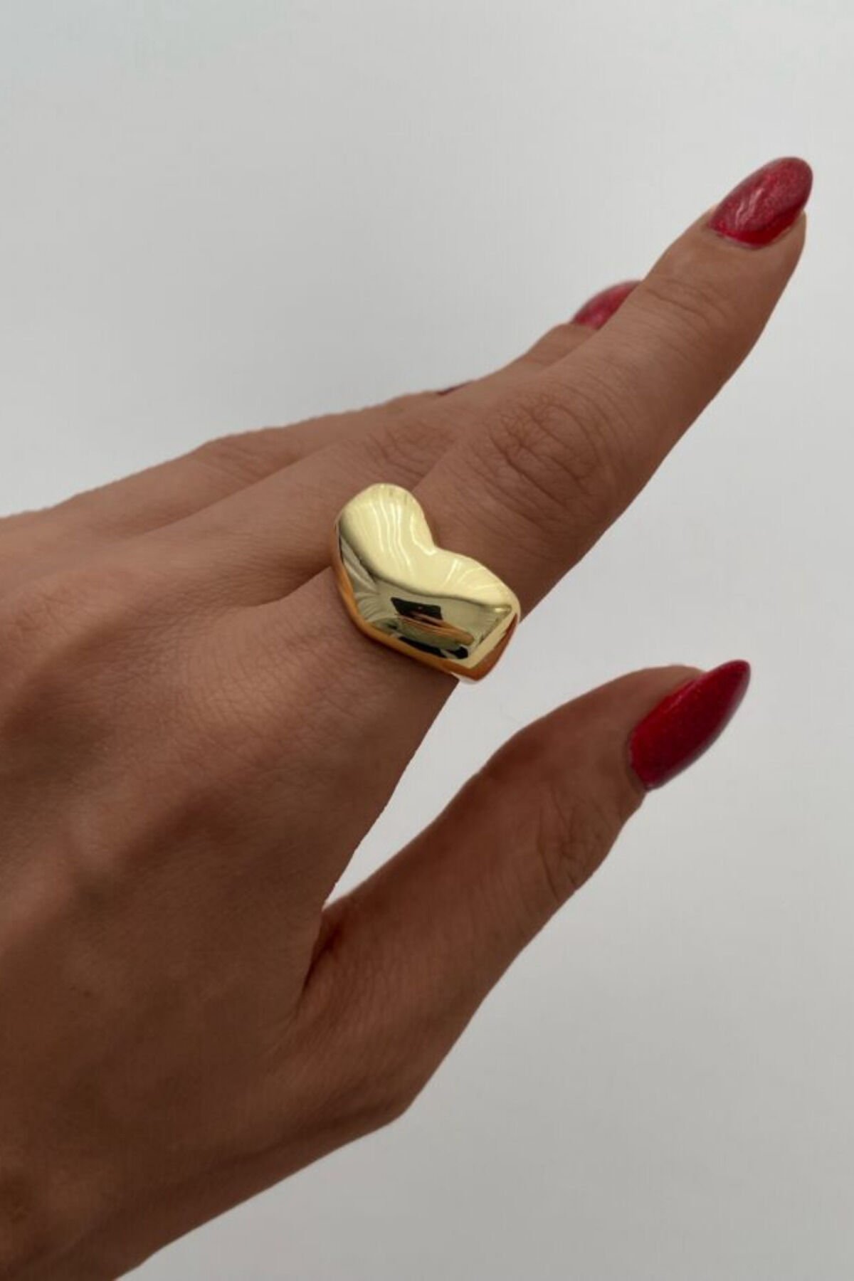 Özel Seri İthal Cilalı Kalp Model Bombe Tasarım Ayarlanabilir Kadın Çelik Yüzük