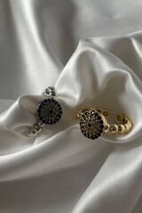 Yeni Sezon Full Zirkon Taşlı Nazar Boncuğu Model Ayarlanabilir Kadın Çelik Yüzük