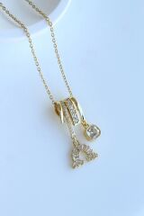 Zarif Gökkuşağı Baget Zirkon Taş Tasarım Renk Atmaz Kararmaz Kadın Çelik Kolye