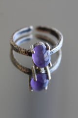 Vintage Seri Ayarlanabilir Paslanmaz Kararmaz Yüksek Oval Tasarım Ametist Doğal Taş Bronz Yüzük