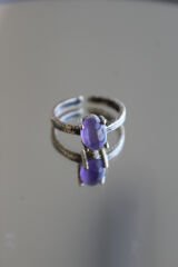 Vintage Seri Ayarlanabilir Paslanmaz Kararmaz Yüksek Oval Tasarım Ametist Doğal Taş Bronz Yüzük