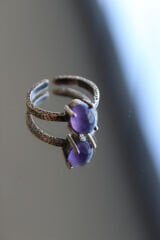 Vintage Seri Ayarlanabilir Paslanmaz Kararmaz Yüksek Oval Tasarım Ametist Doğal Taş Bronz Yüzük