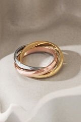 Premıum Seri Trinity Tasarım 3'lü İç içe Geçmiş Numaralı Kadın Çelik Stres Yüzüğü