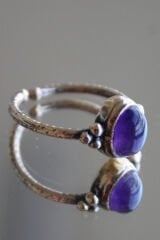 Vintage Seri Ayarlanabilir Paslanmaz Kararmaz 3 Nokta Kollu Tasarım Ametist Doğal Taş Bronz Yüzük