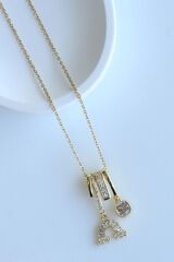 Zarif Gökkuşağı Baget Zirkon Taş Tasarım Renk Atmaz Kararmaz Kadın Çelik Kolye