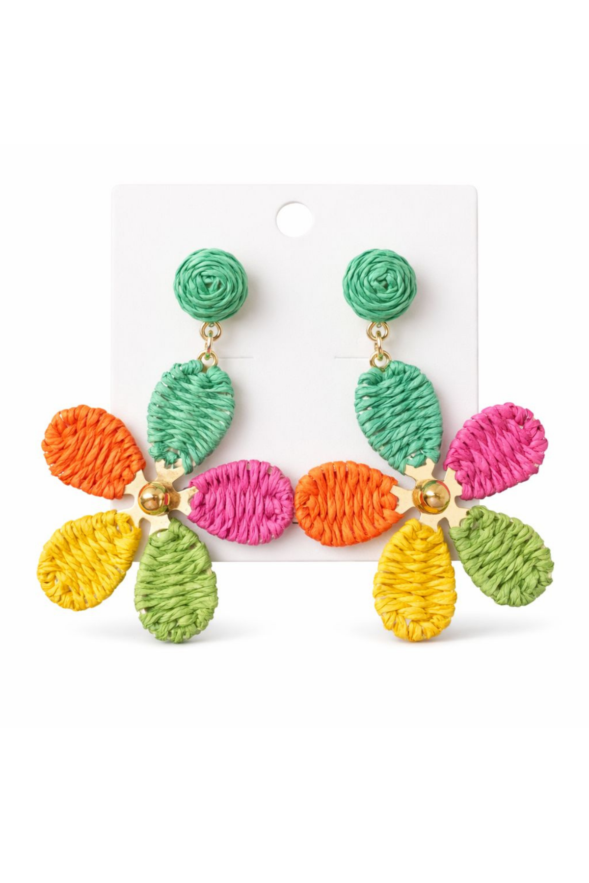 Yeni Sezon Çok Renkli Hasır Çiçek Tasarım Sallantılı Yazlık Hafif Kadın Küpe