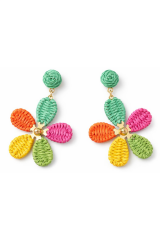 Yeni Sezon Çok Renkli Hasır Çiçek Tasarım Sallantılı Yazlık Hafif Kadın Küpe