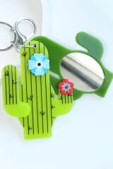 Kaktüs Tasarım Aynalı Kadın Çanta Charmı ve Anahtarlık