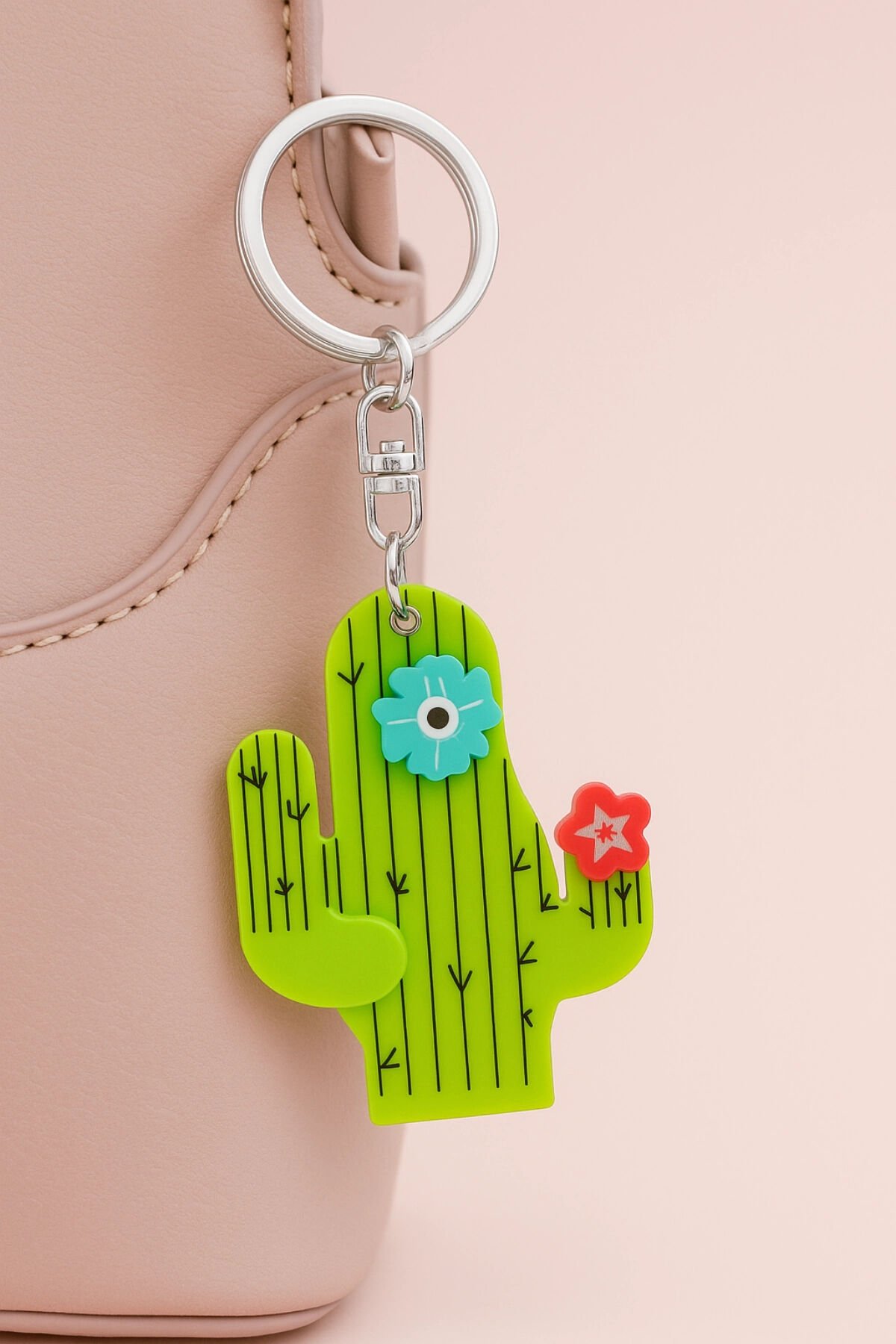 Kaktüs Tasarım Aynalı Kadın Çanta Charmı ve Anahtarlık