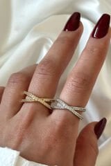 Çapraz Tasarım Zirkon Taşlı Ayarlanabilir Kadın Yüzük