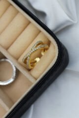 Çapraz Tasarım Zirkon Taşlı Ayarlanabilir Kadın Yüzük