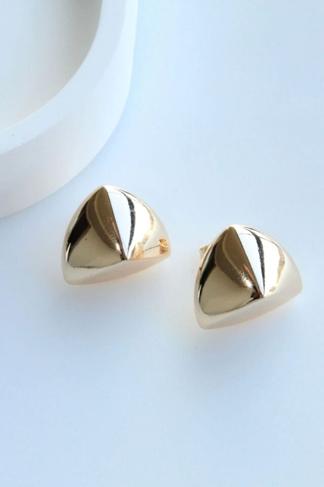 Premium Seri Xuping Metal Piramit Tasarım Kararmaz Renk Atmaz Kadın Çelik Küpe Gold