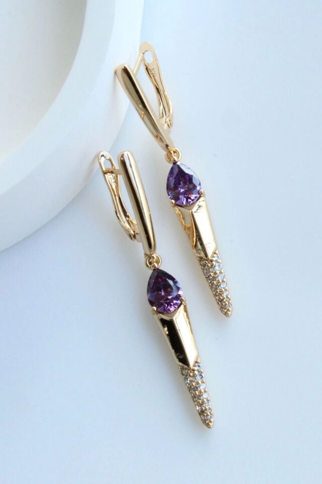 VİP Xuping Opal Damla Taşlı Tasarım Kararmaz Renk Atmaz Kadın Çelik Küpe Gold