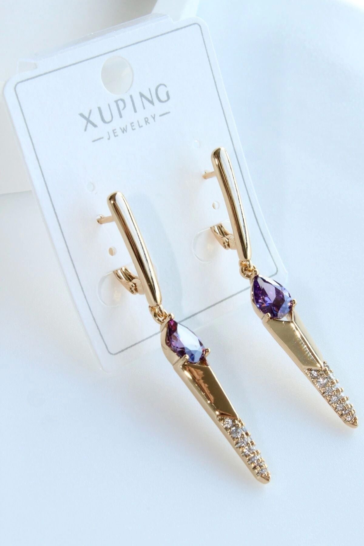 VİP Xuping Opal Damla Taşlı Tasarım Kararmaz Renk Atmaz Kadın Çelik Küpe Gold
