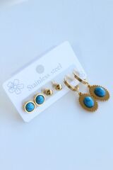 6 Lı Firuze Taşlı Tasarım Kararmaz Renk Atmaz Çoklu Kadın Çelik Küpe