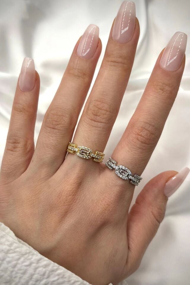 Baget Zirkon Taşlı Vintage Ünlü Model Ayarlanabilir Kadın Yüzük Gold