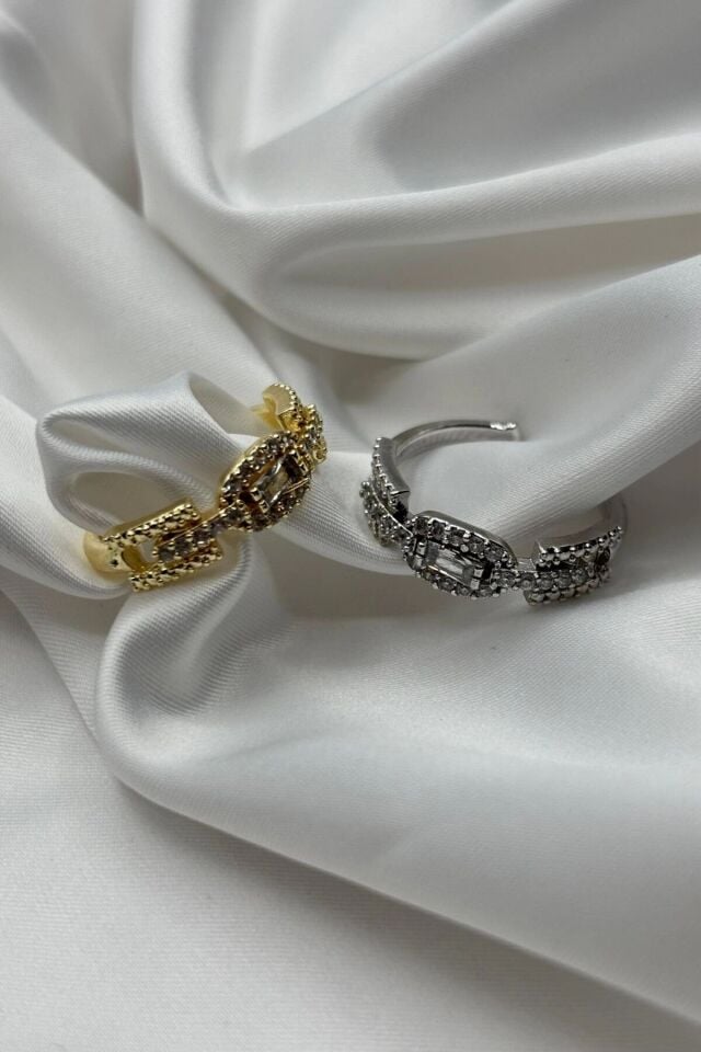 Baget Zirkon Taşlı Vintage Ünlü Model Ayarlanabilir Kadın Yüzük Gold