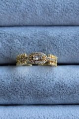 Baget Zirkon Taşlı Vintage Ünlü Model Ayarlanabilir Kadın Yüzük Gold