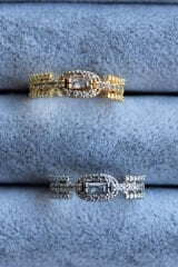 Baget Zirkon Taşlı Vintage Ünlü Model Ayarlanabilir Kadın Yüzük Gold